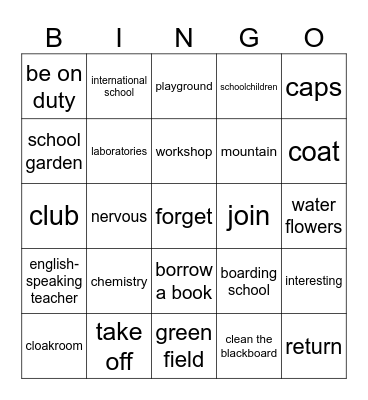 VOCABULARY Bingo Card