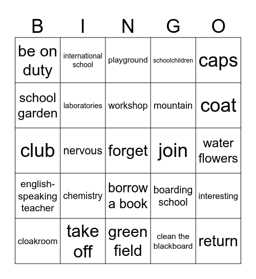 VOCABULARY Bingo Card