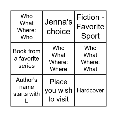 Jenna Bingo Card