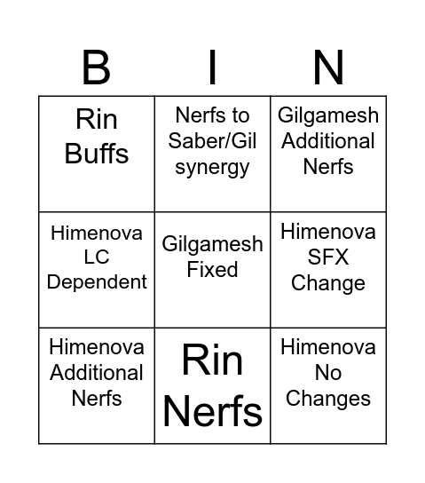 hsr v5 Bingo Card