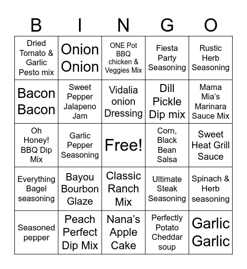 Tastefully Simple Bingo Card