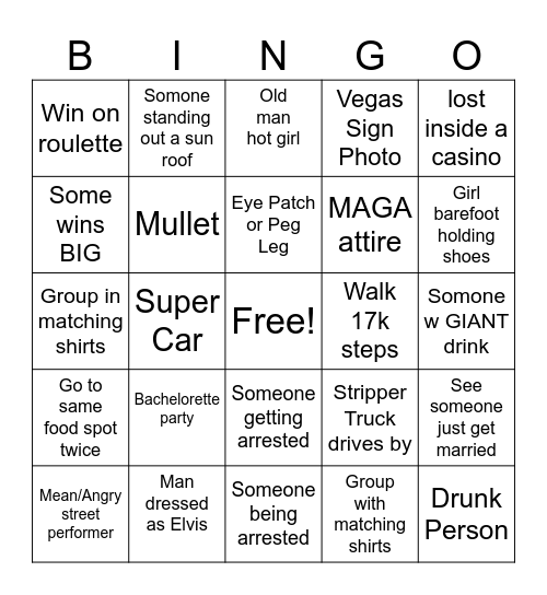 VEGAS Bingo Card