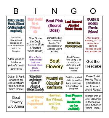 Deltarune Chapter 5 Bingo Card