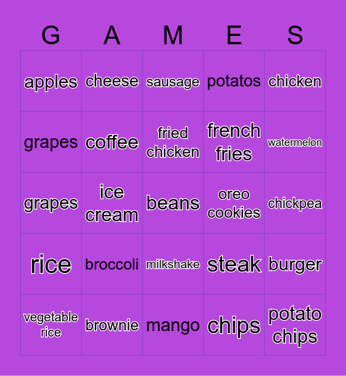 Sassy Word Game Bingo Card