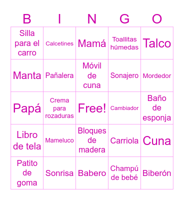 Baby shower Bingo Card