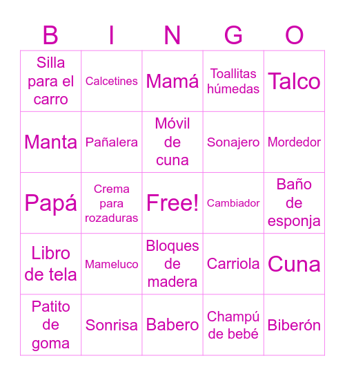 Baby shower Bingo Card