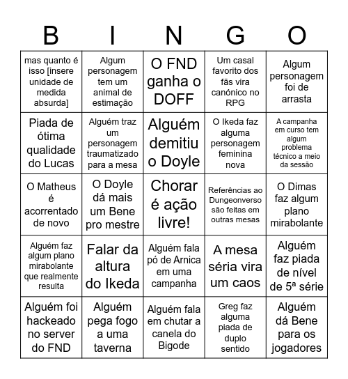 Bingo na Dungeon Bingo Card