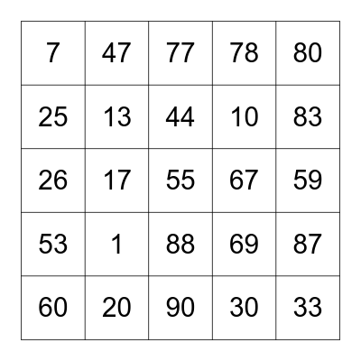 Auntie Bingo Card