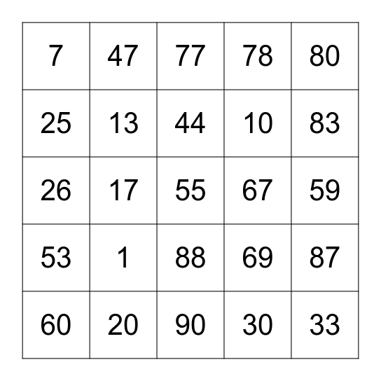 Auntie Bingo Card