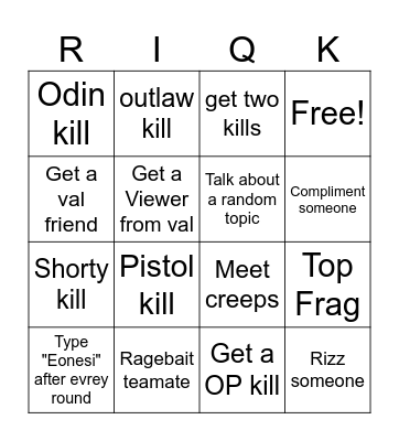 Val Bingo Card