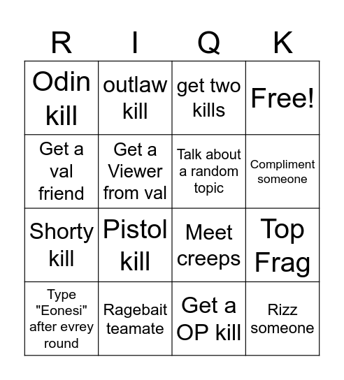 Val Bingo Card