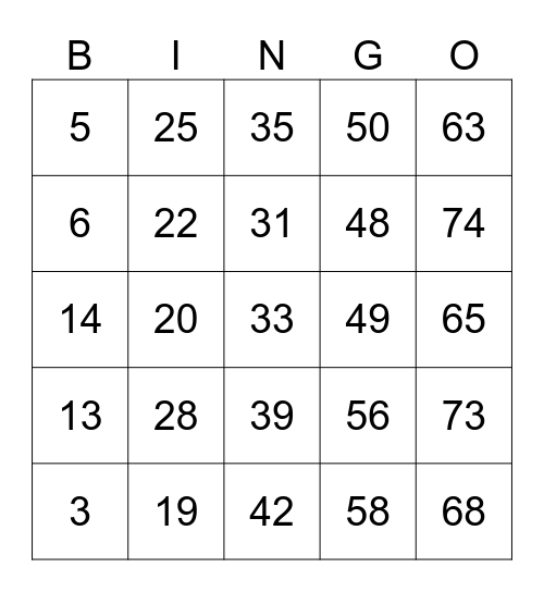 Untitled Bingo Card