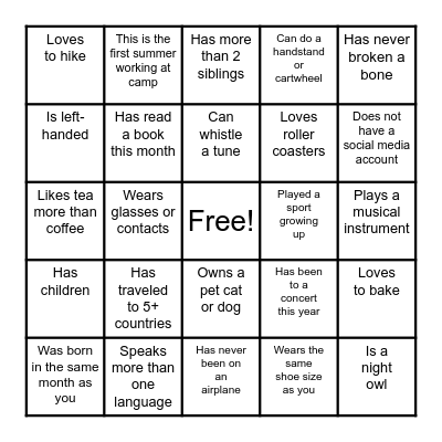 Find A Person Who... Bingo Card