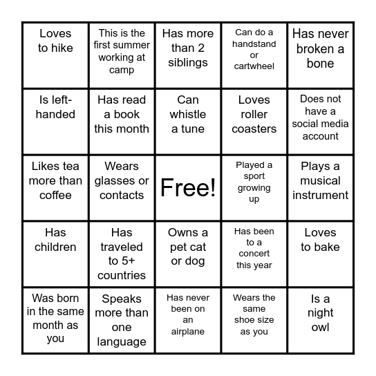Find A Person Who... Bingo Card