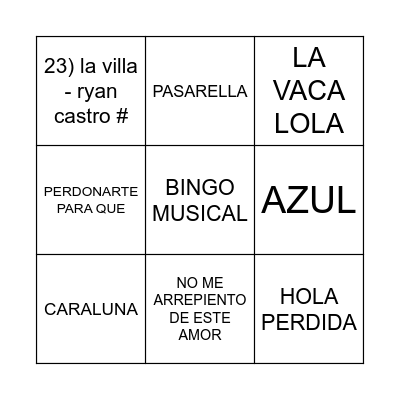 BINGO MUSICAL Bingo Card