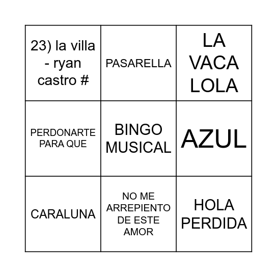 BINGO MUSICAL Bingo Card