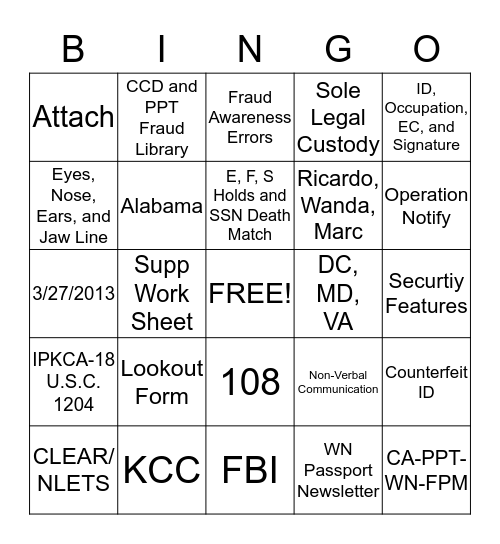 Passport Bingo Card