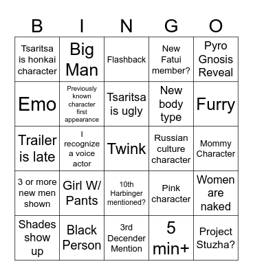 SNEZHNAYA TEASER Bingo Card