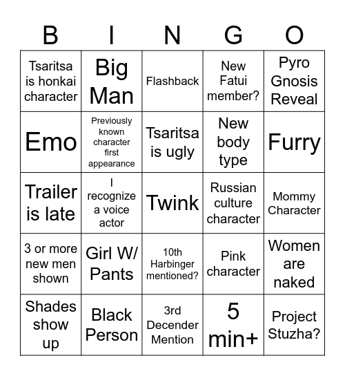 SNEZHNAYA TEASER Bingo Card