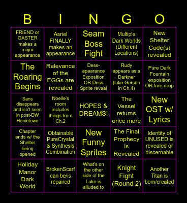 DELTARUNE Chapter 6 [2026-06-25 ver] Bingo Card