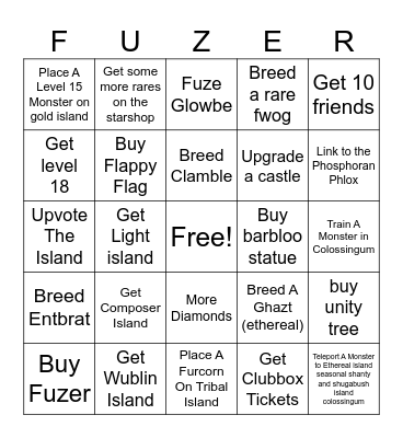 my singing monsters goals Bingo Card