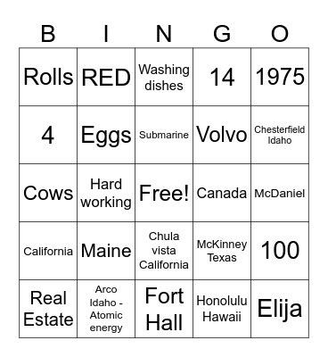 Untitled Bingo Card