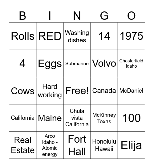 Untitled Bingo Card