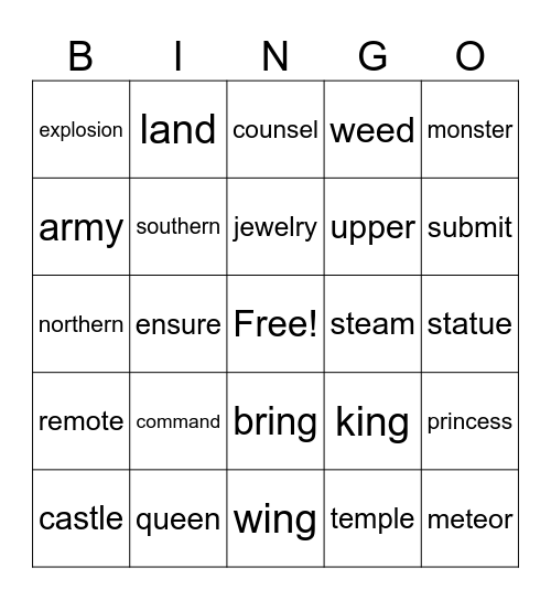 Fairy Tale Bingo Card