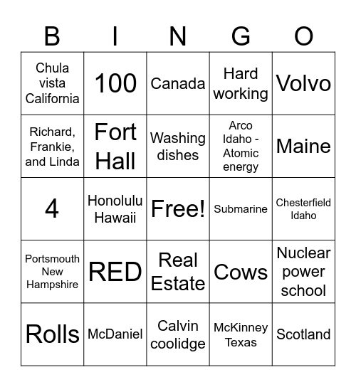 Untitled Bingo Card