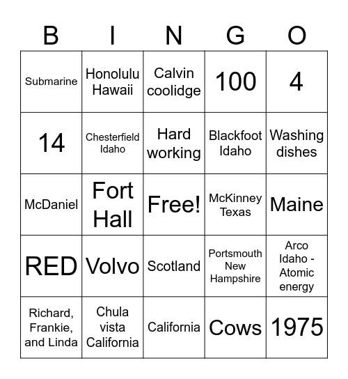 Untitled Bingo Card