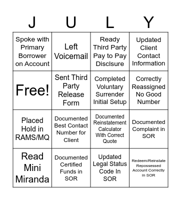 Repo July Bingo Card
