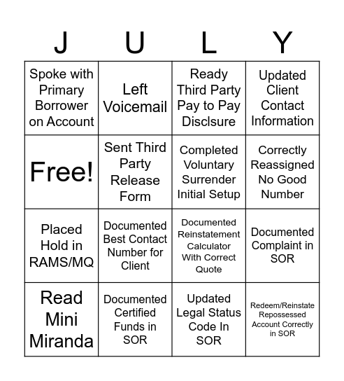 Repo July Bingo Card