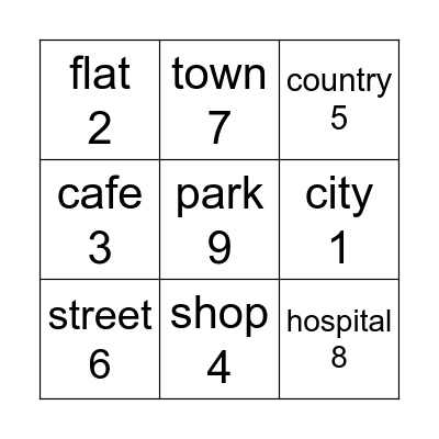 From 1 To 9 Bingo Card