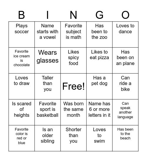 FIND A FRIEND WHO.. Bingo Card