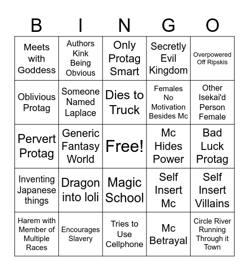 Isekai Bingo Card