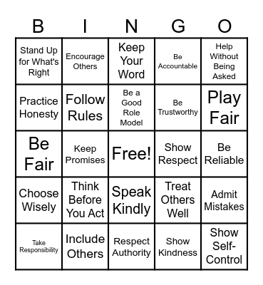 Integrity Bingo Card