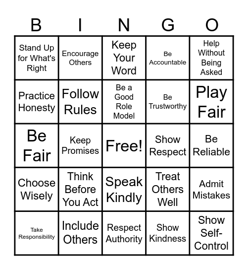 Integrity Bingo Card