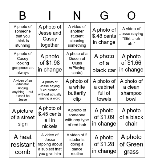 Friday Funsies Bingo Card