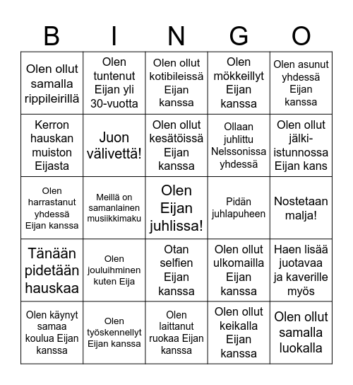 Eijan Bingo Card