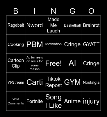 IG Reels Bingo Card