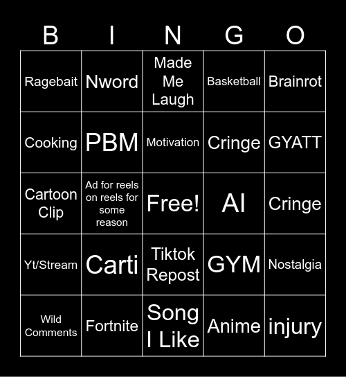 IG Reels Bingo Card