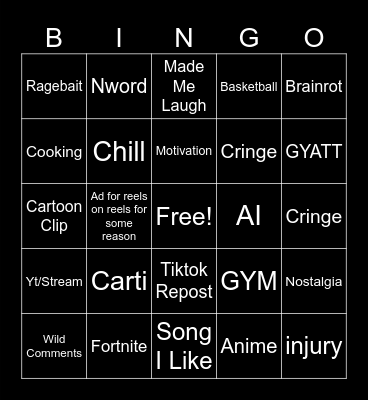 IG Reels Bingo Card