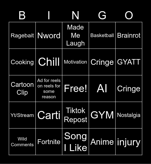 IG Reels Bingo Card