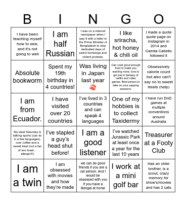 Person Bingo Card