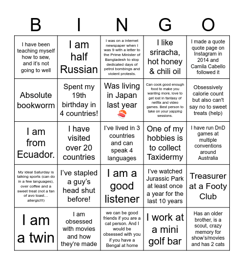 Person Bingo Card