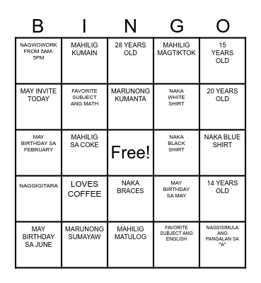 HUMAN BINGO Card