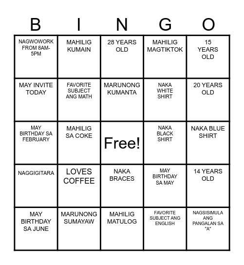 HUMAN BINGO Card