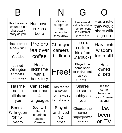 Unite Bingo Card