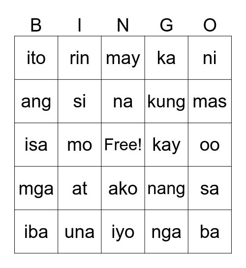 MGA KARANIWANG SALITA Bingo Card
