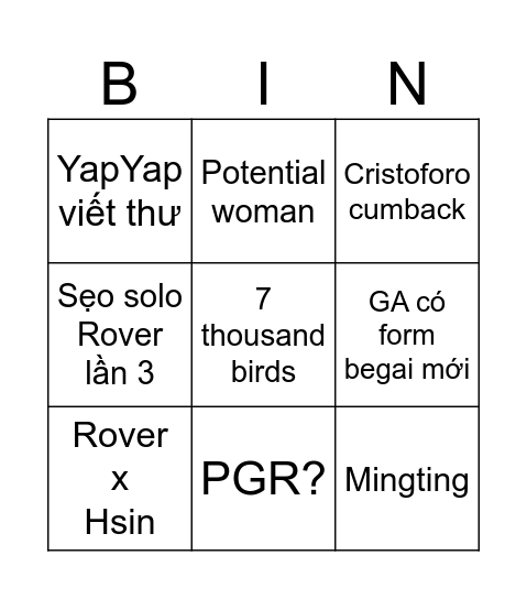 ƯƯ 3.5 Bingo Card